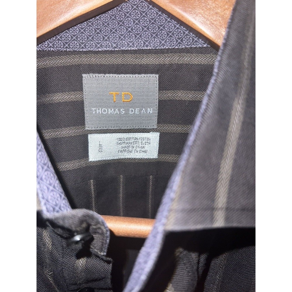 EUC Thomas Dean Large Mens Designer Grey Stripe Casual L/S Shirt Flip Cuffs